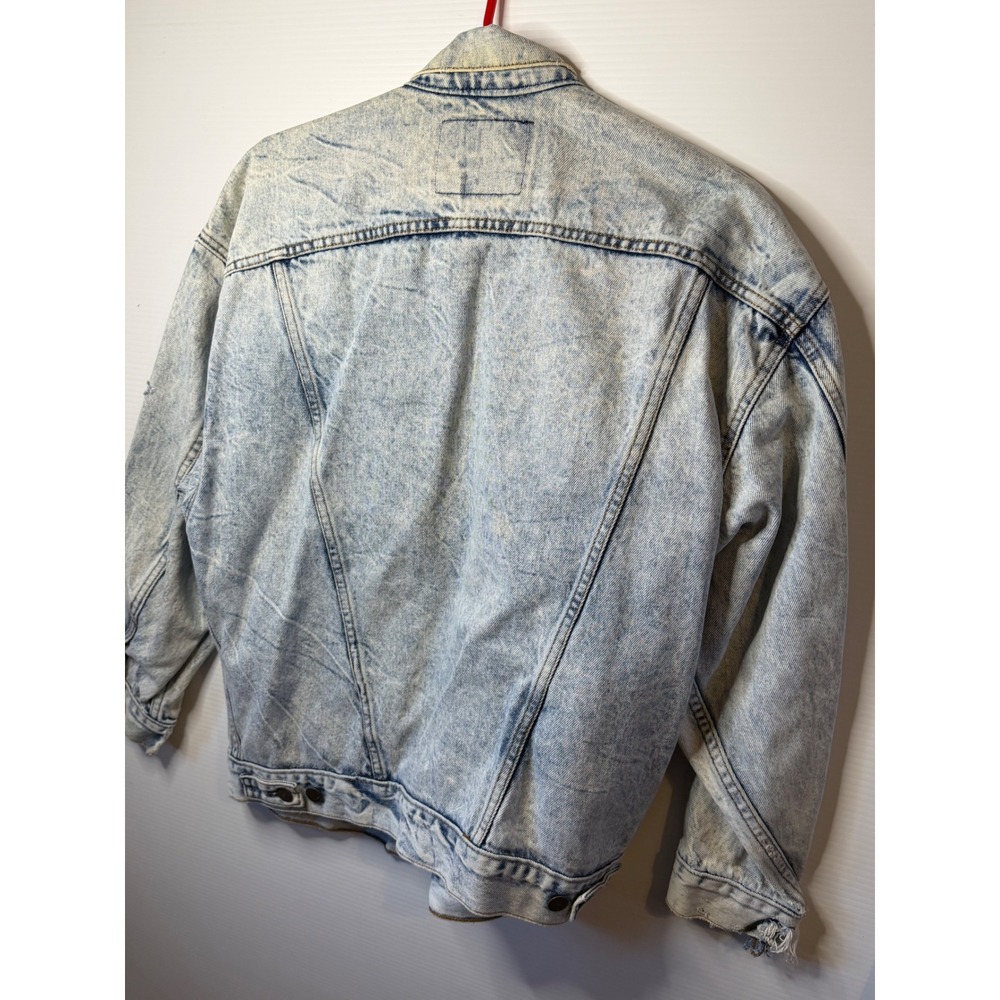 VTG LEVIS Acid Wash Denim Trucker Jacket USA Distressed Rips Women Medium Casual - Picture 13 of 16